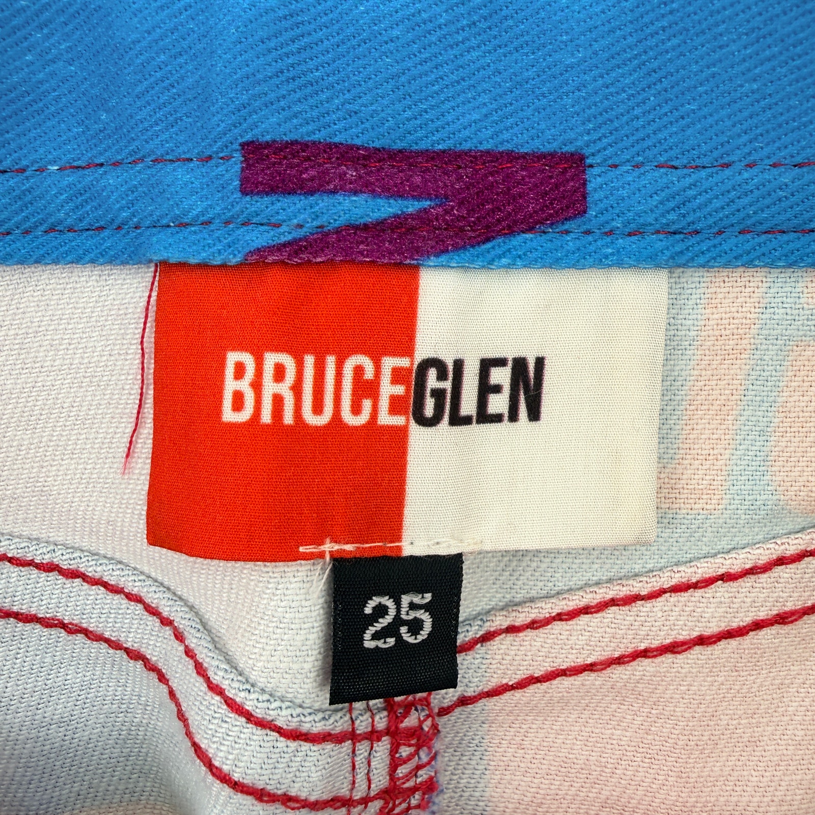 Bruceglen Colorblock Logo Mini Skirt Size 25 Pop Art Organic Cotton Denim — image 6 of 7